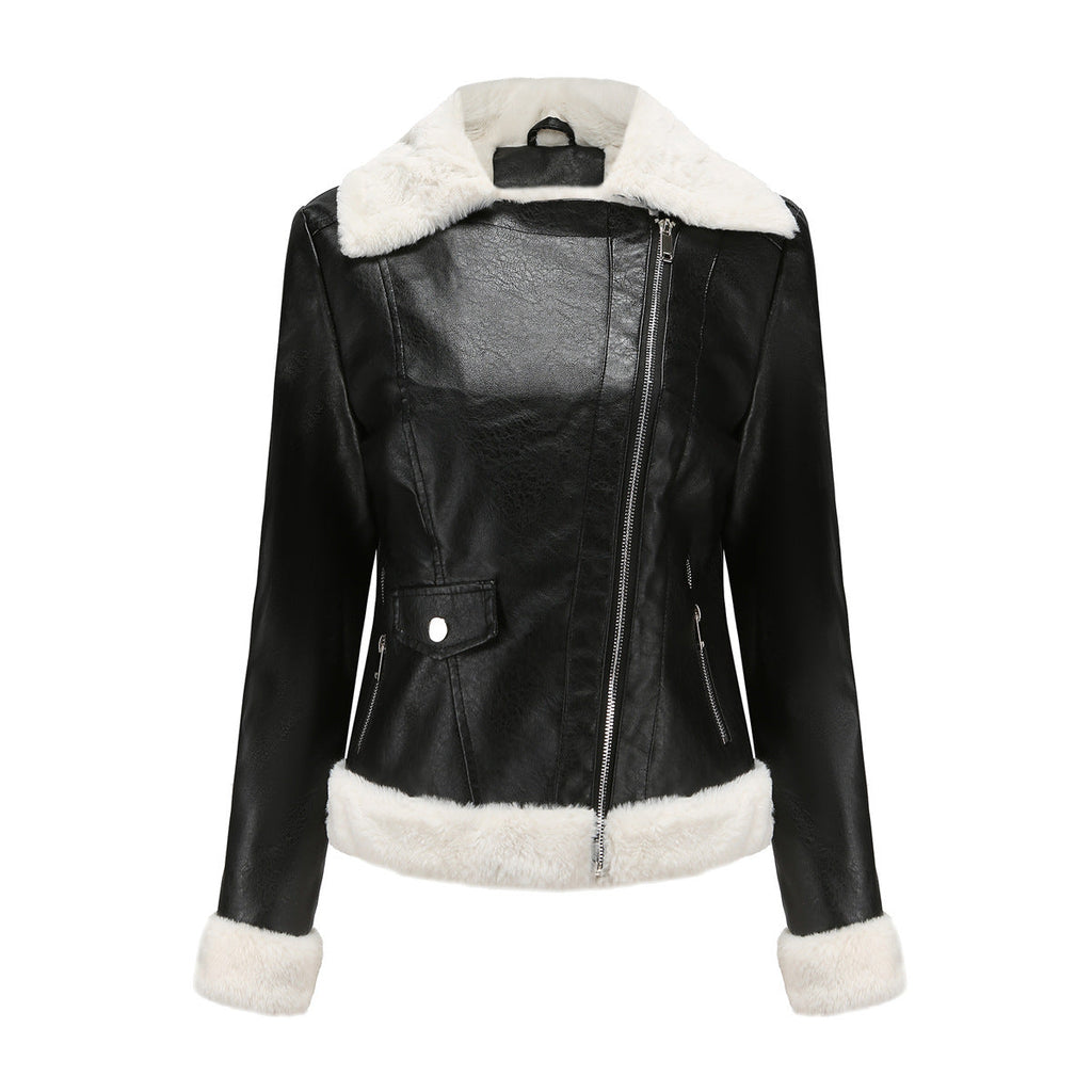 Faux Leather Long-Sleeve Lapel Jacket