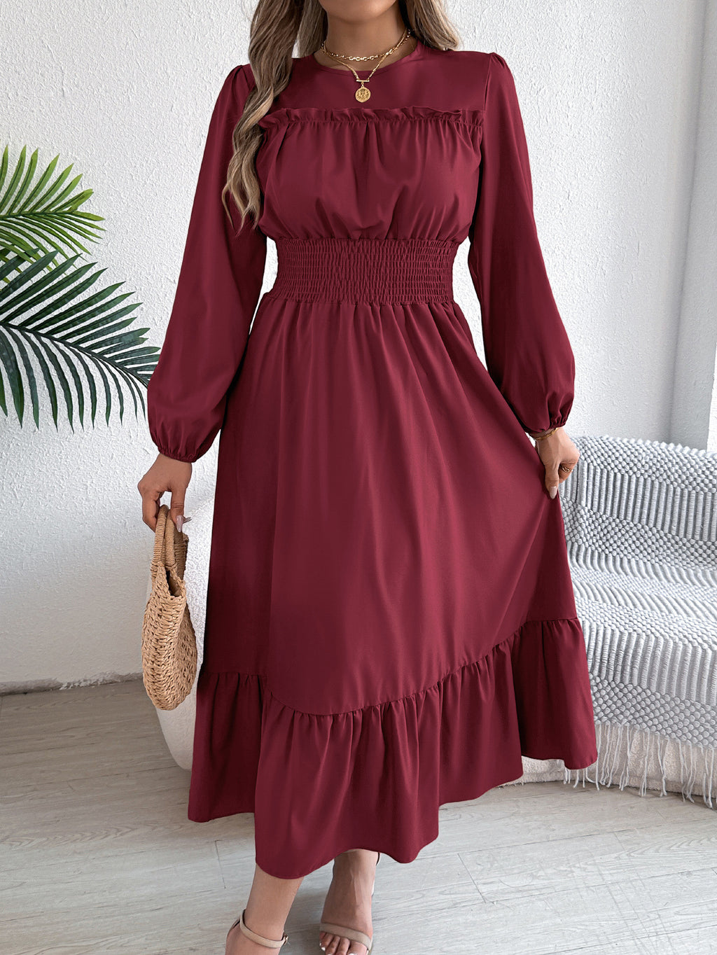 Ruffled Pleated A-Line Dress