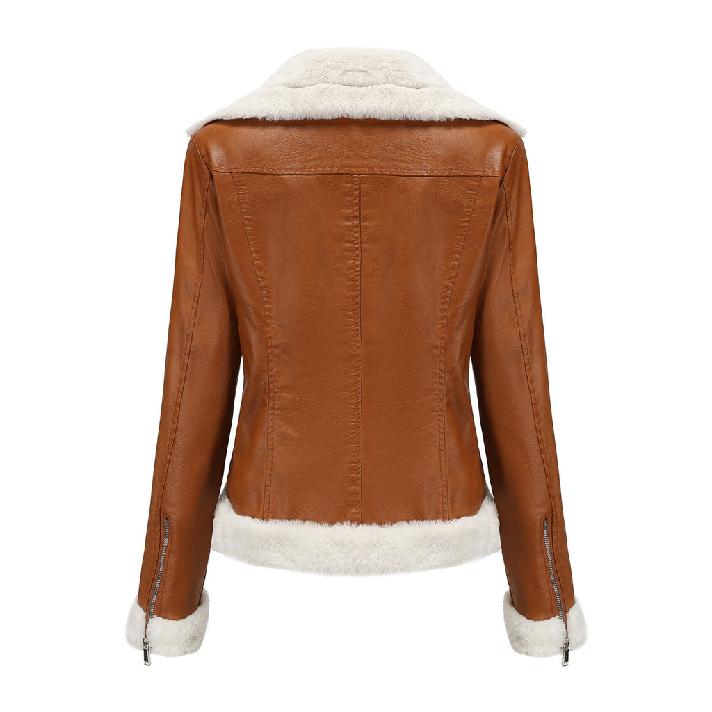 Faux Leather Long-Sleeve Lapel Jacket