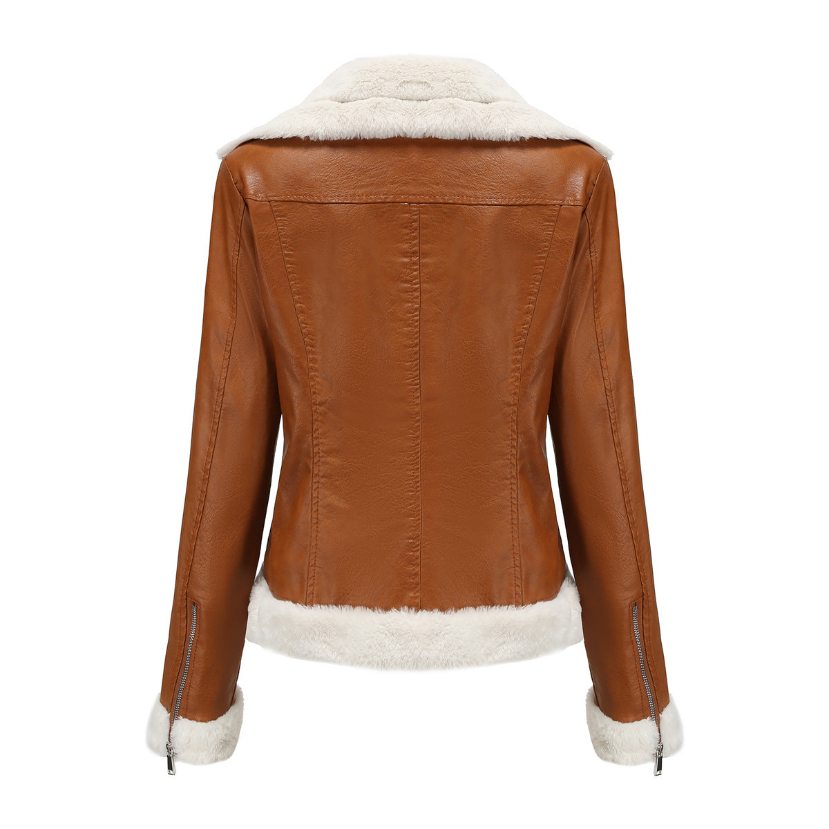 Faux Leather Long-Sleeve Lapel Jacket