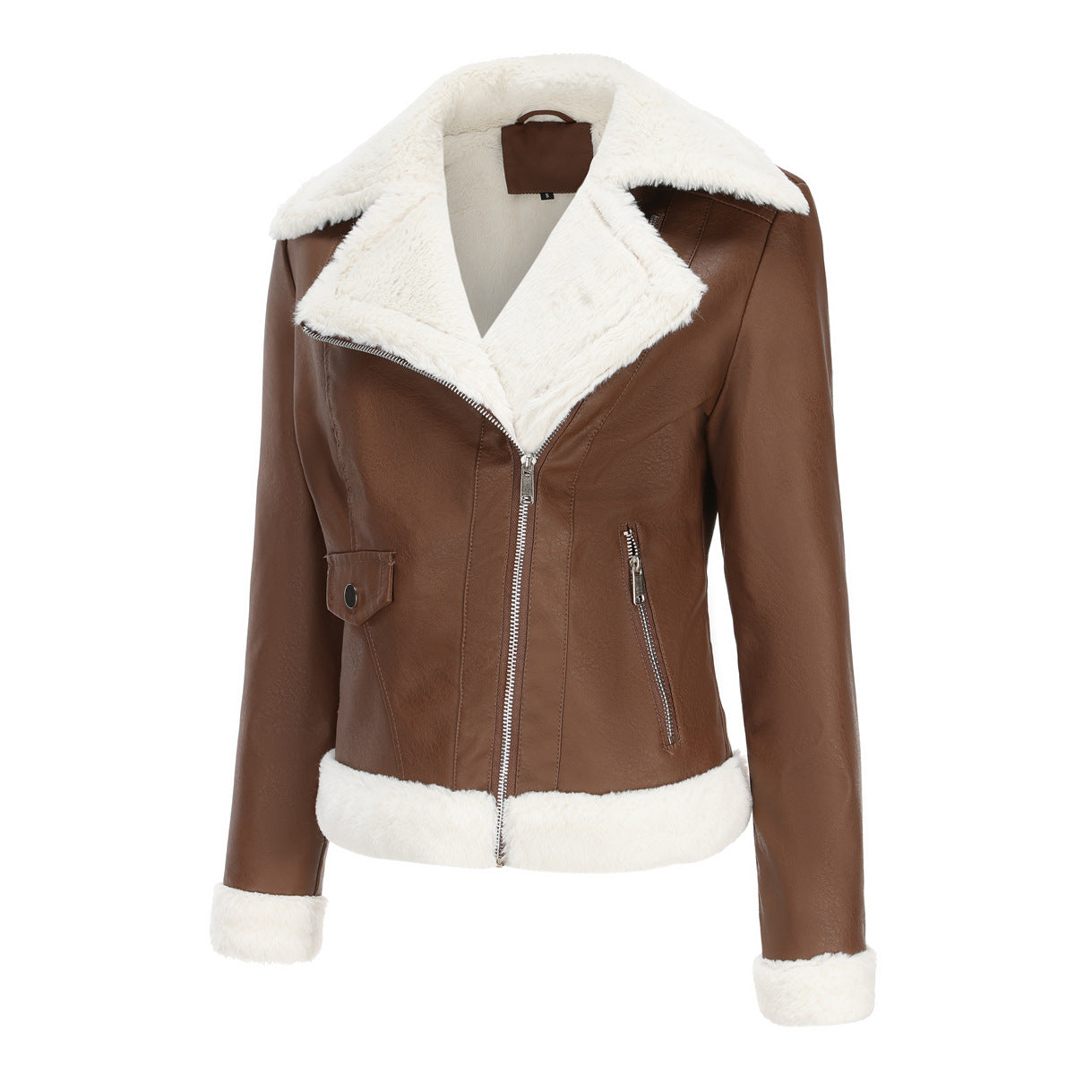 Faux Leather Long-Sleeve Lapel Jacket