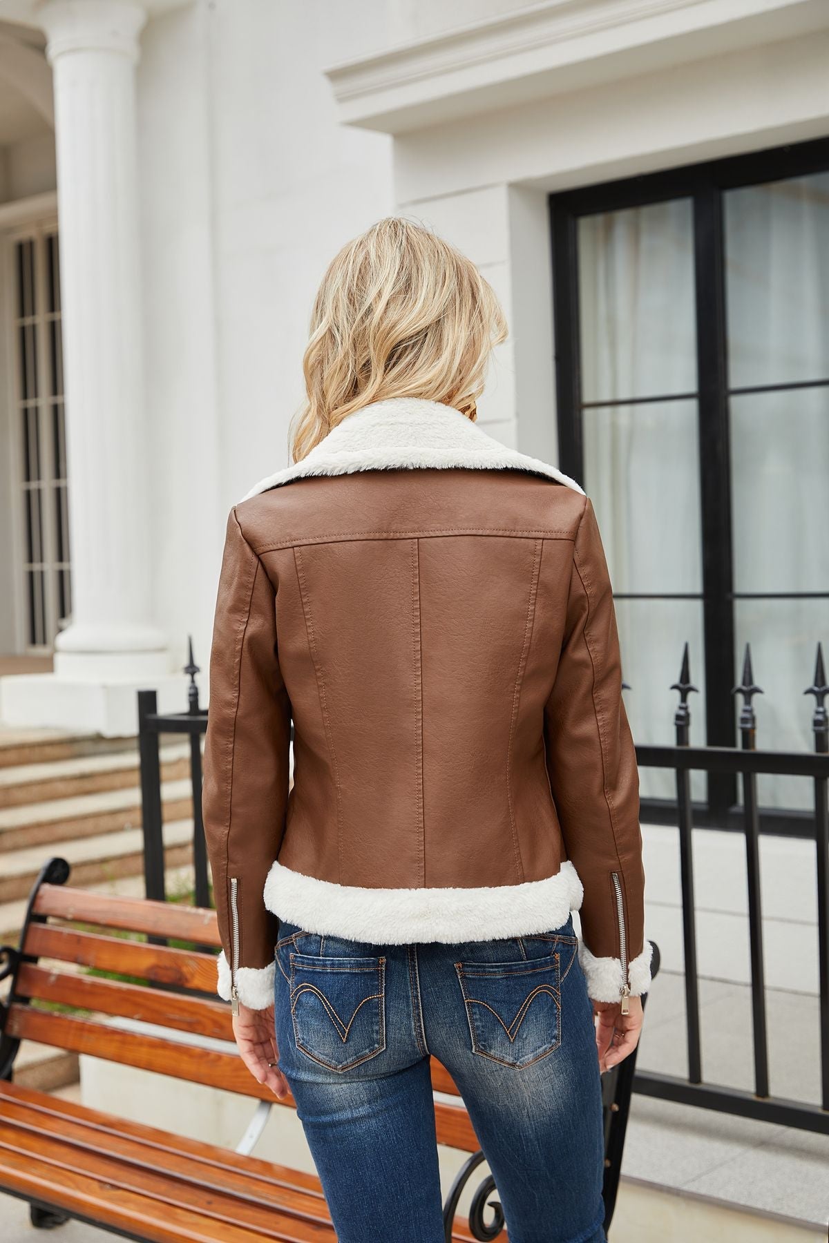 Faux Leather Long-Sleeve Lapel Jacket