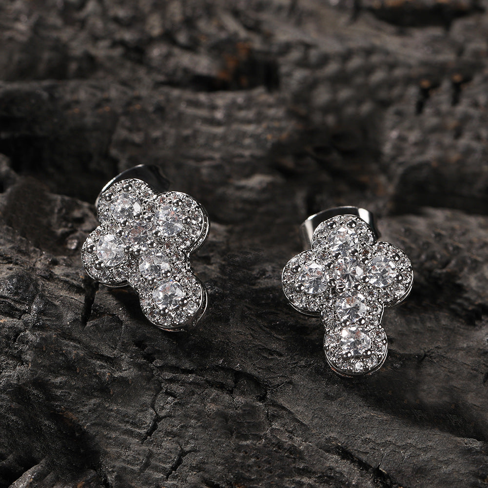 Cubic Zirconia Cross Stud Earrings