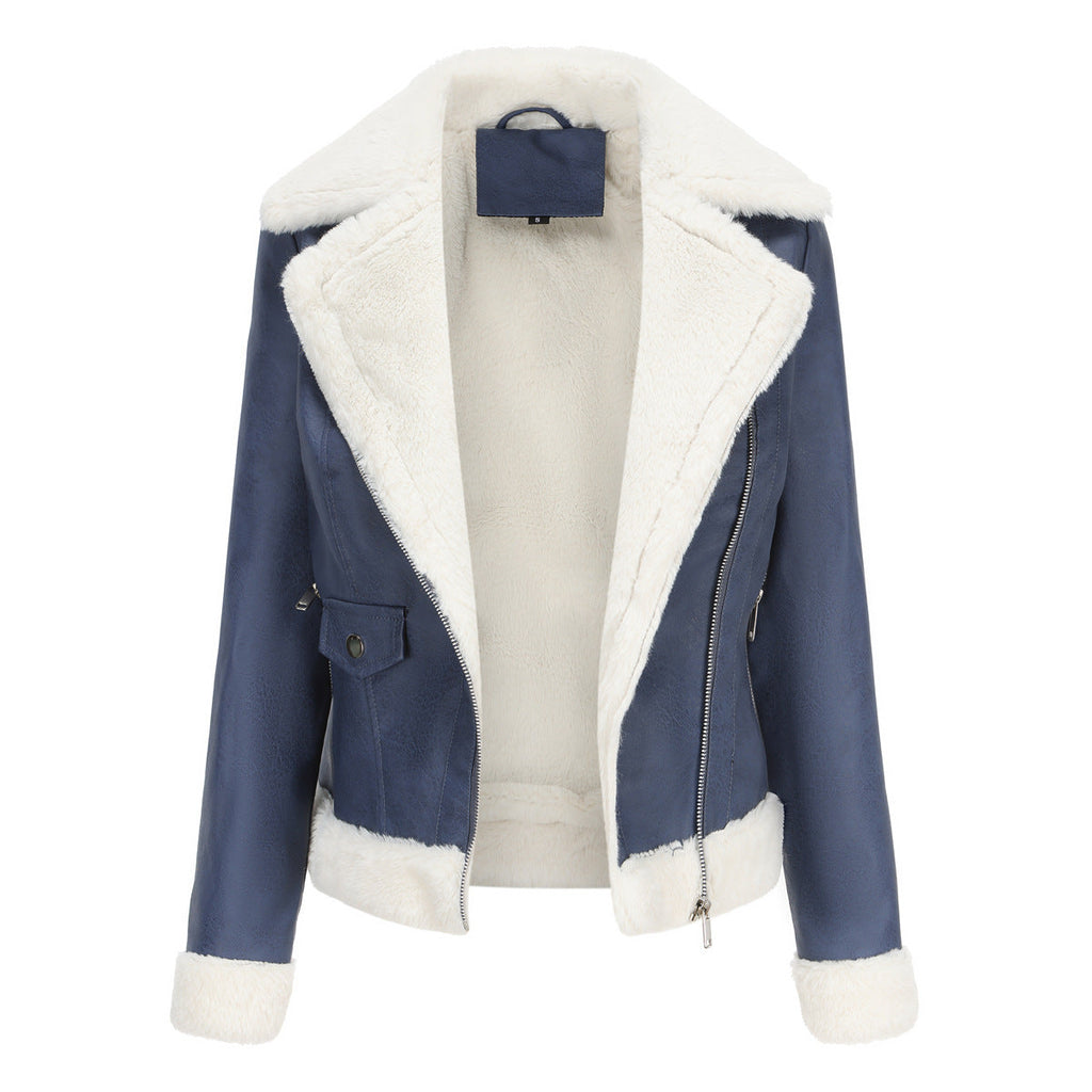 Faux Leather Long-Sleeve Lapel Jacket