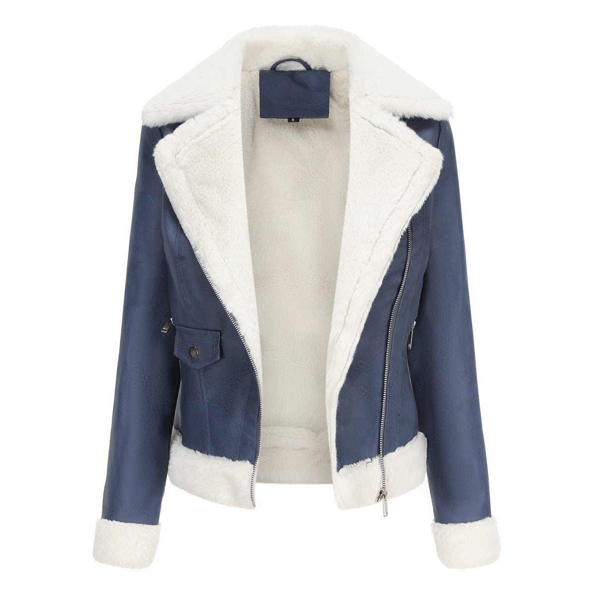 Faux Leather Long-Sleeve Lapel Jacket