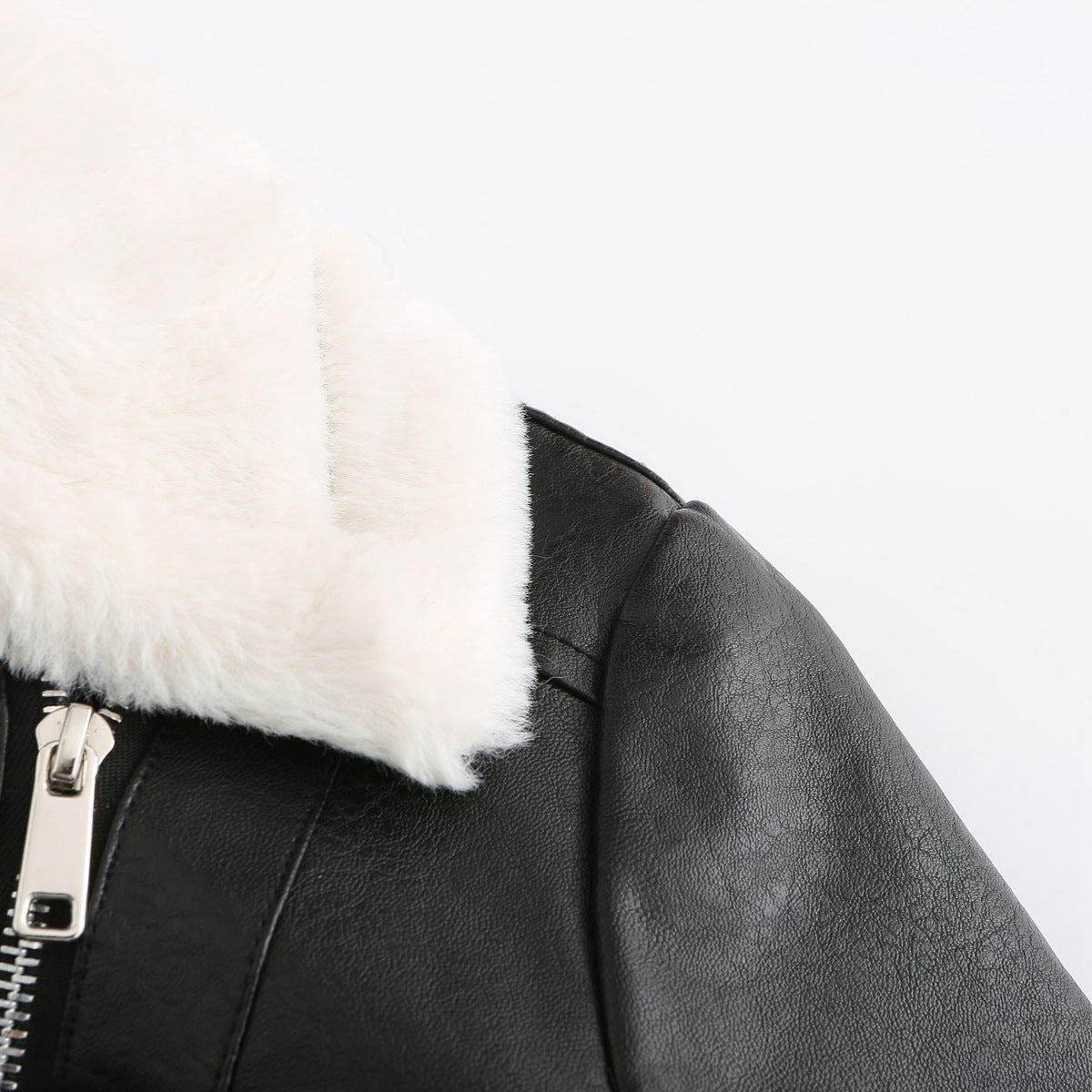 Faux Leather Long-Sleeve Lapel Jacket