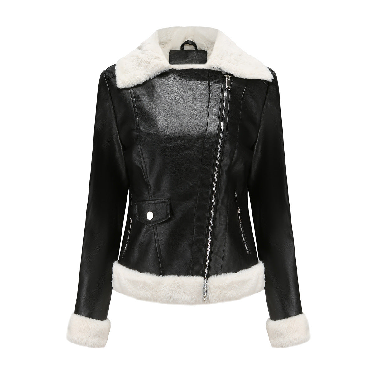 Faux Leather Long-Sleeve Lapel Jacket