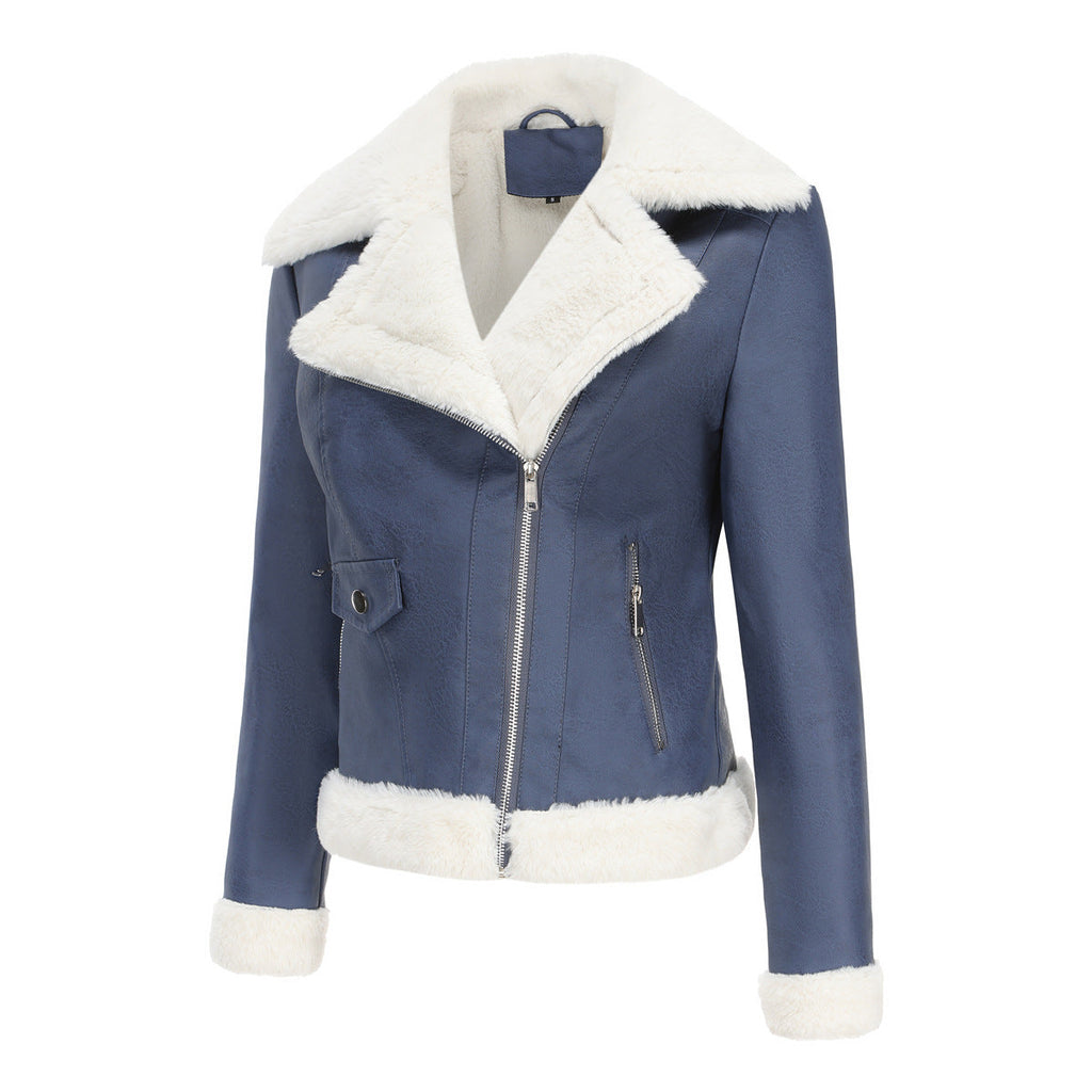 Faux Leather Long-Sleeve Lapel Jacket
