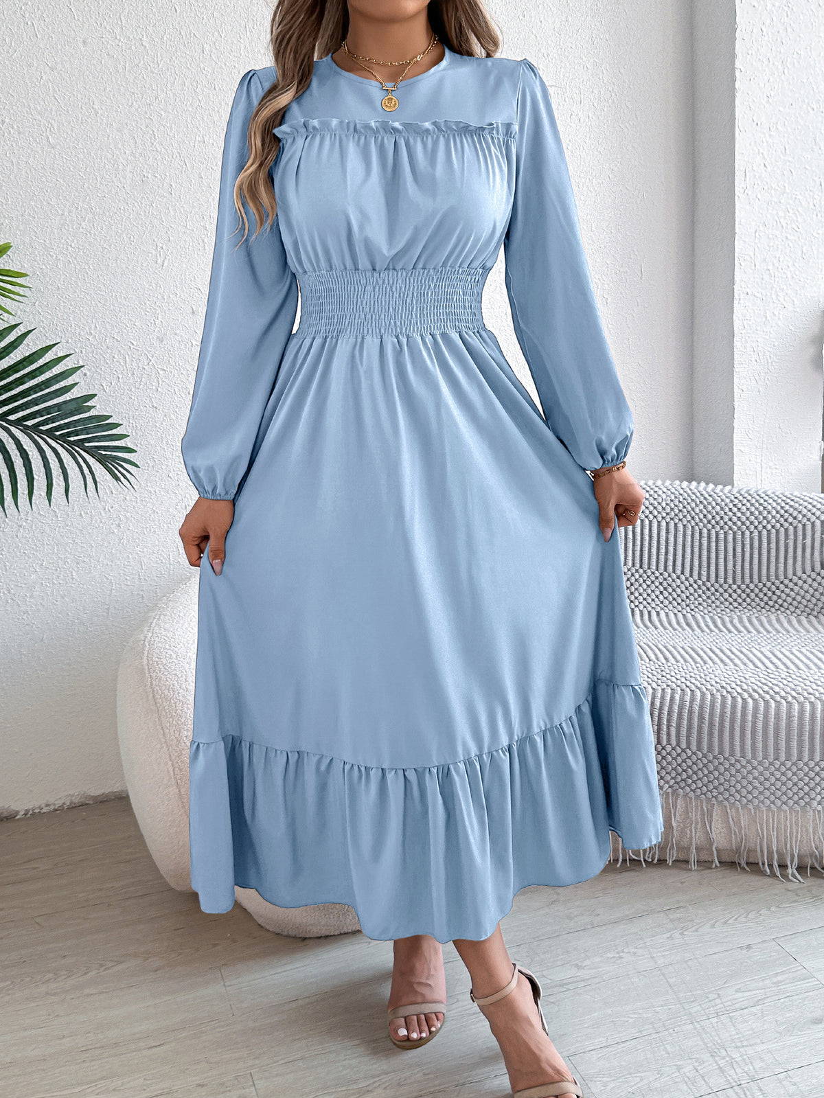 Ruffled Pleated A-Line Dress