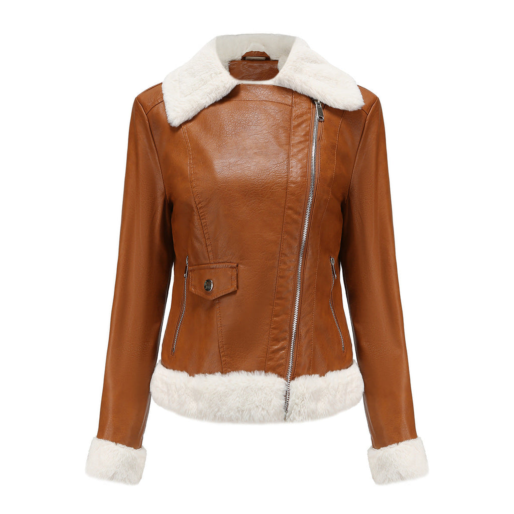 Faux Leather Long-Sleeve Lapel Jacket