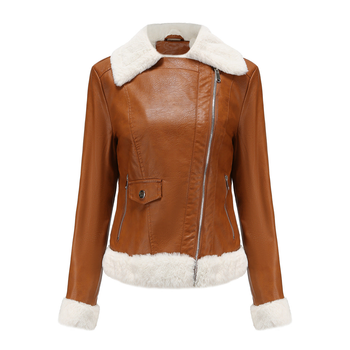 Faux Leather Long-Sleeve Lapel Jacket