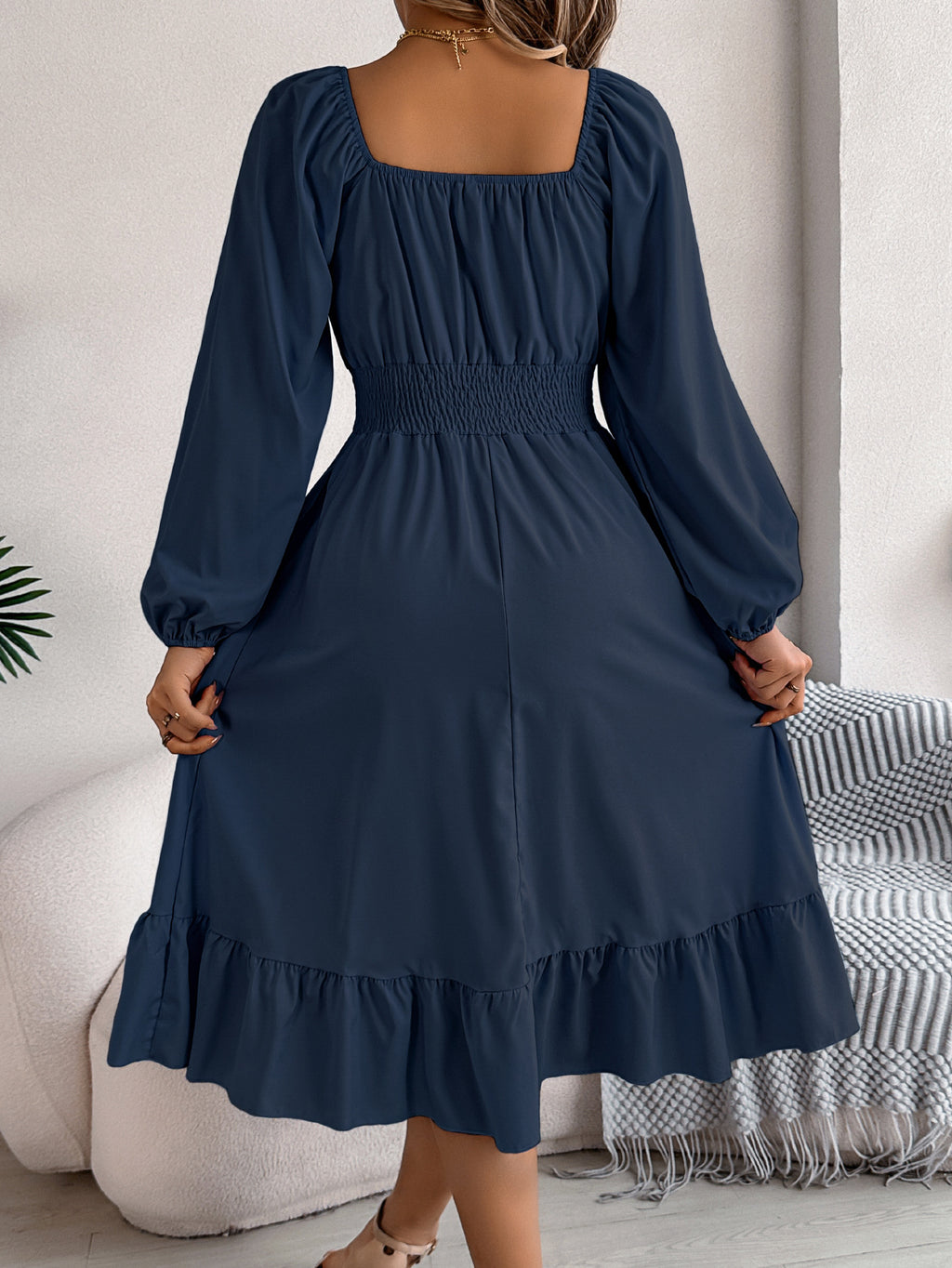 Square-Neck Ruffle A-Line Dress