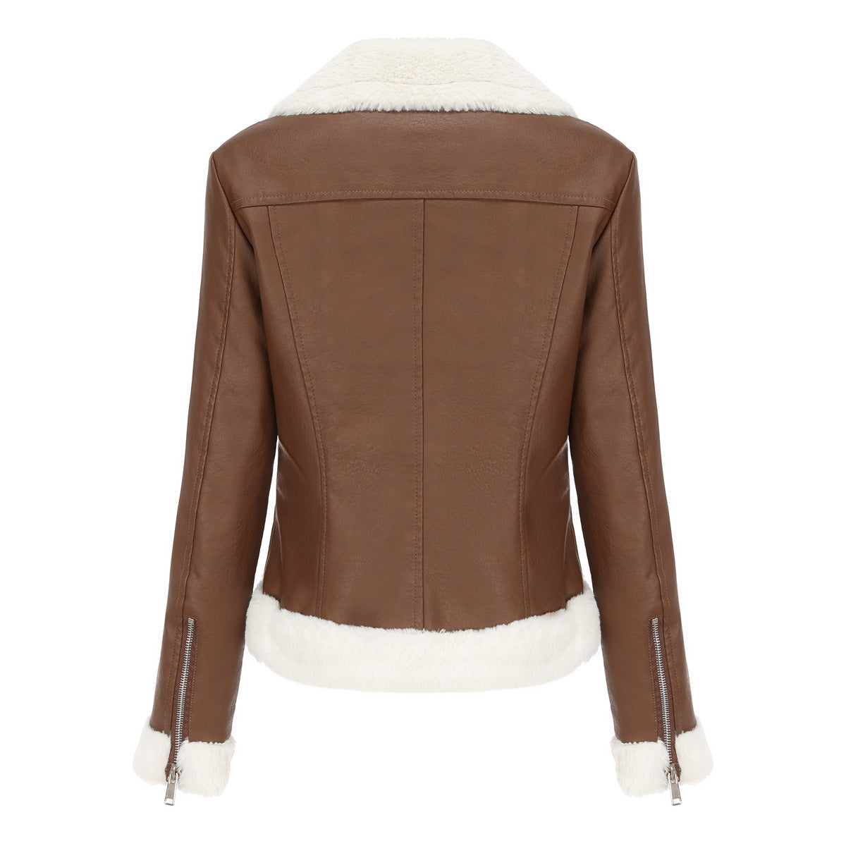 Faux Leather Long-Sleeve Lapel Jacket