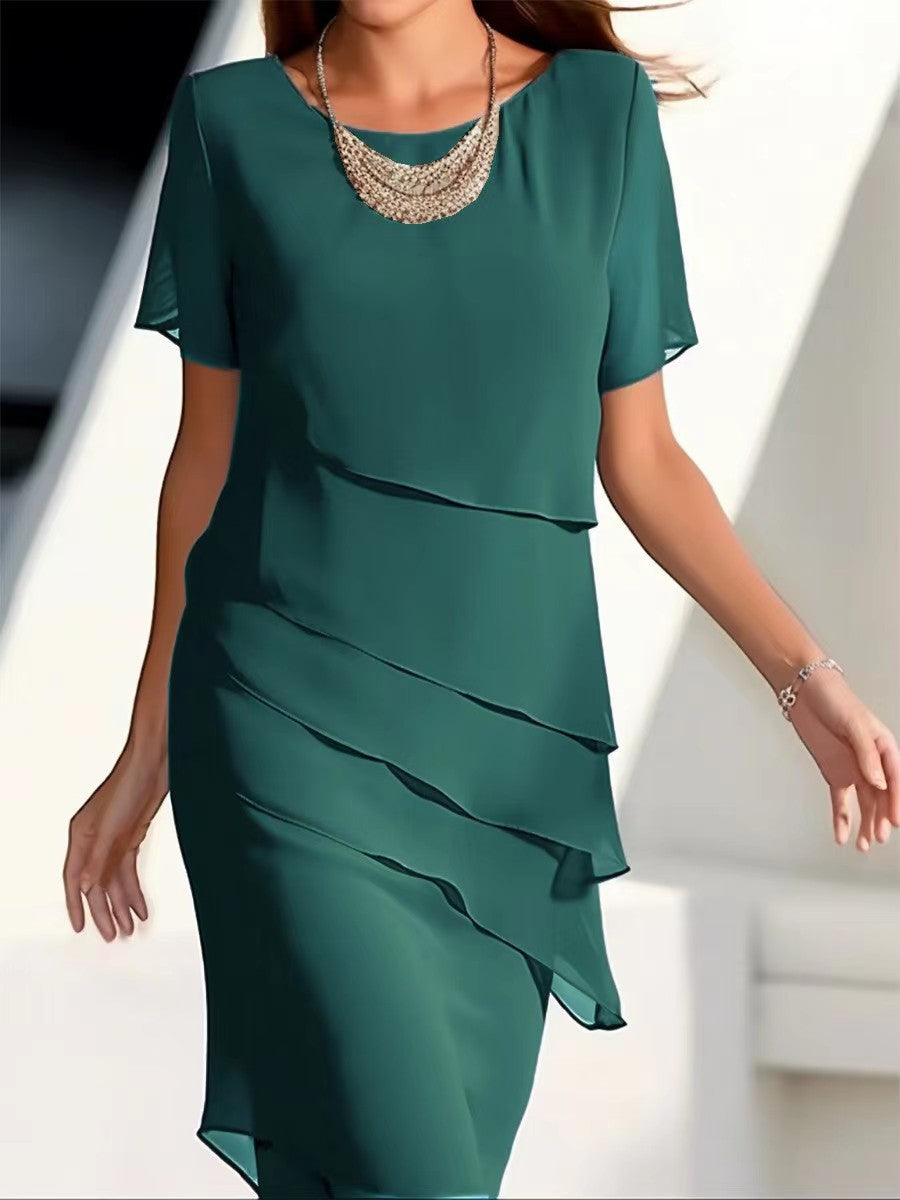 Short-Sleeve Ruffle A-Line Dress