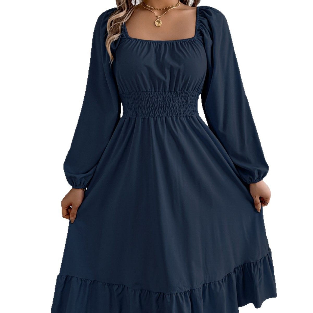 Square-Neck Ruffle A-Line Dress