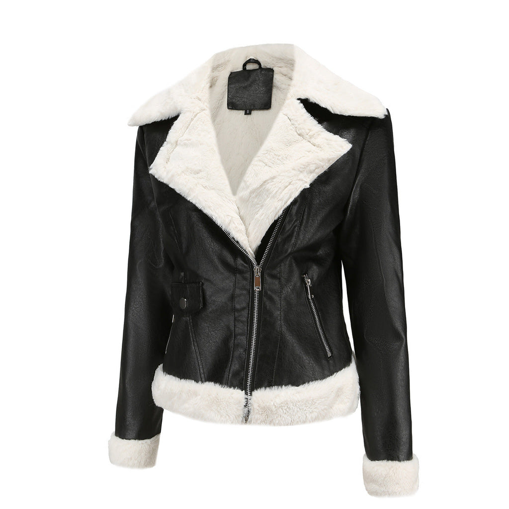 Faux Leather Long-Sleeve Lapel Jacket