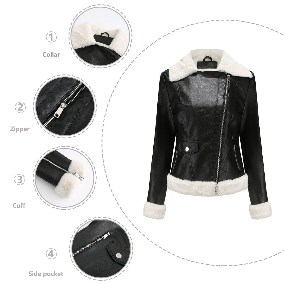Faux Leather Long-Sleeve Lapel Jacket