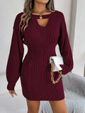 Twist Cutout Lantern-Sleeve Sweater Dress