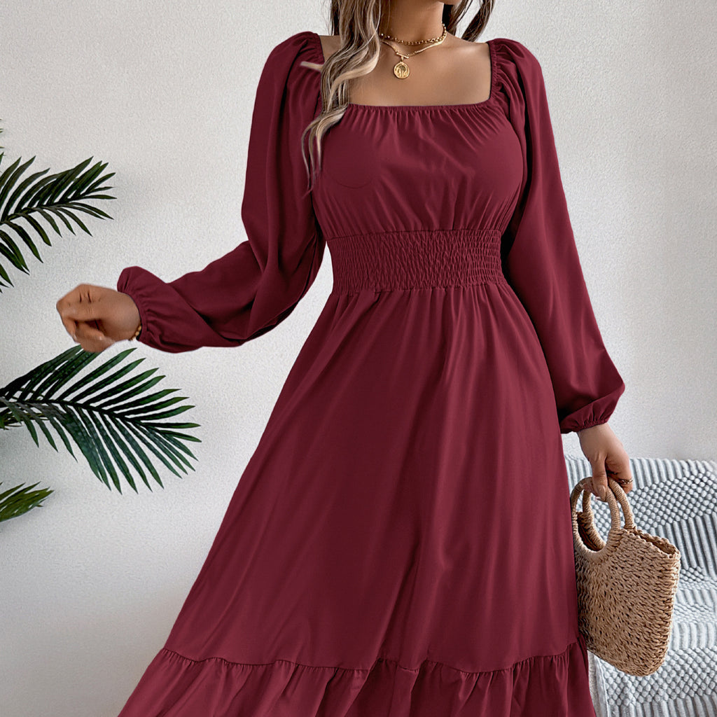 Square-Neck Ruffle A-Line Dress