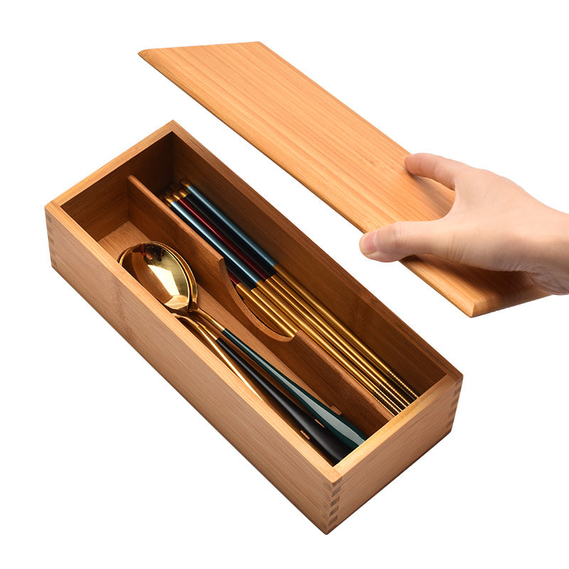 Bamboo Utensil Storage Box with Lid