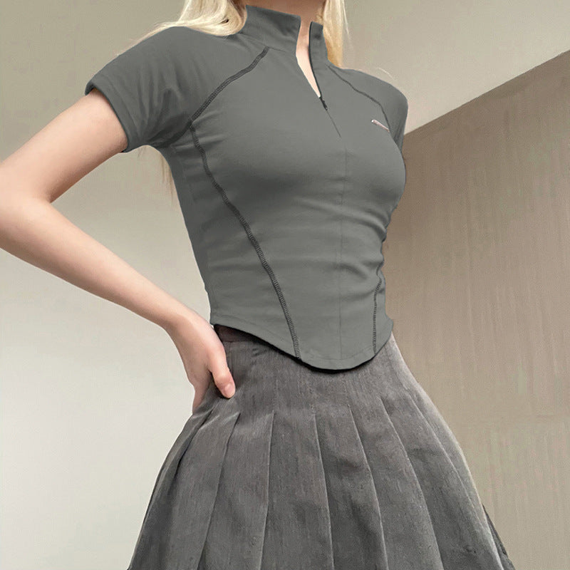 Slim-Fit Short-Sleeve Zip-Neck Top