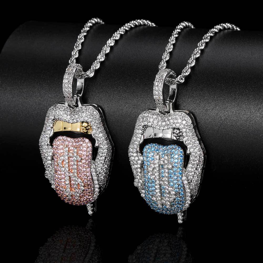 Zircon Mouth & Tongue Pendant Necklace