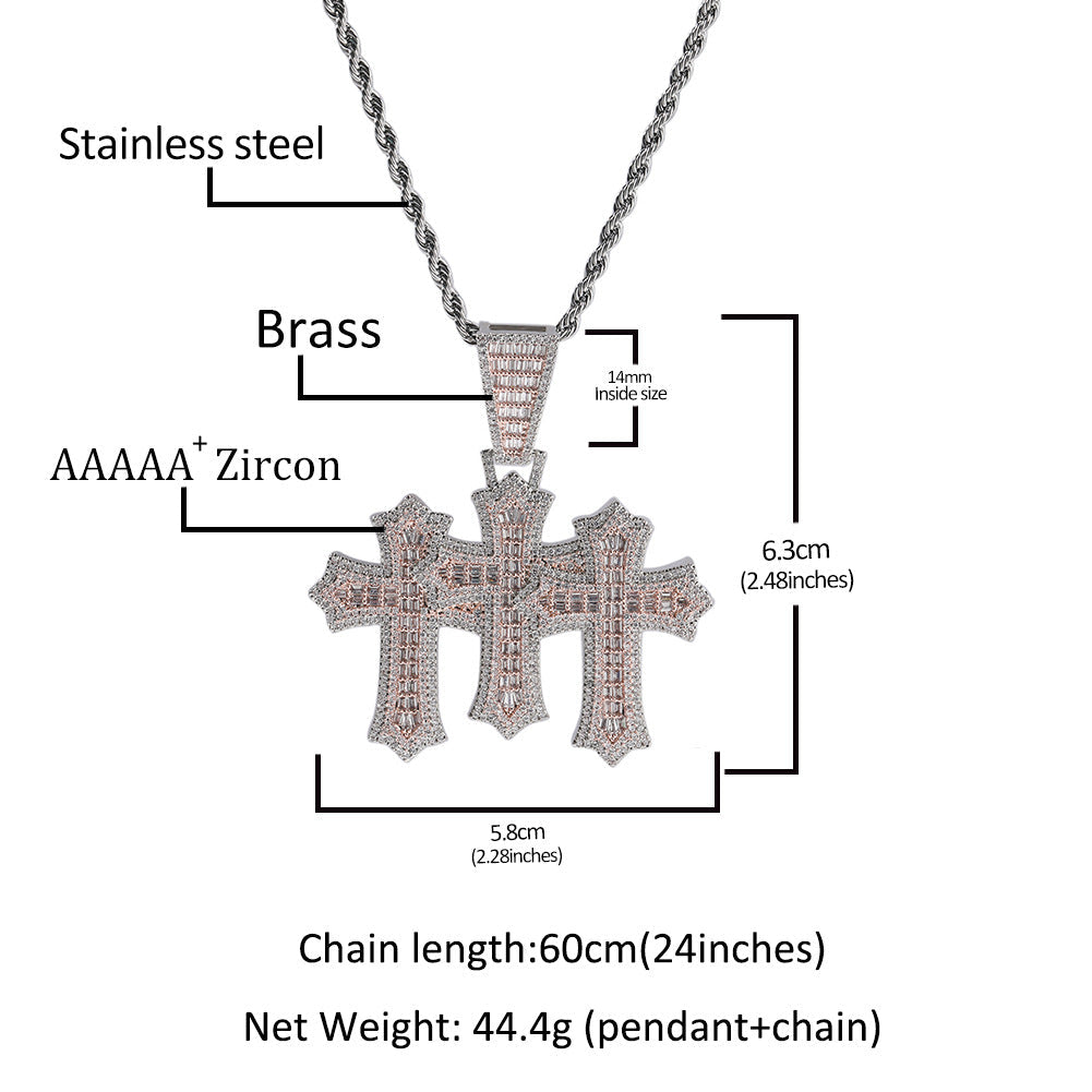 mens gold chain cross diamond-studded necklace