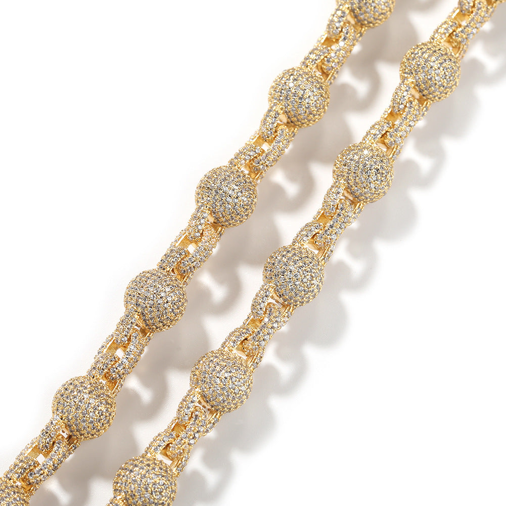mens gold 5A Zirconia Ball chain necklace