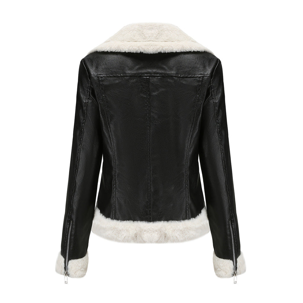 Faux Leather Long-Sleeve Lapel Jacket