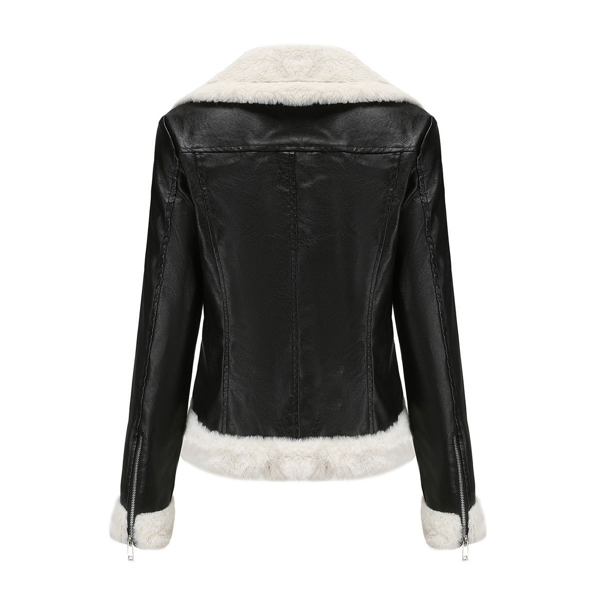 Faux Leather Long-Sleeve Lapel Jacket