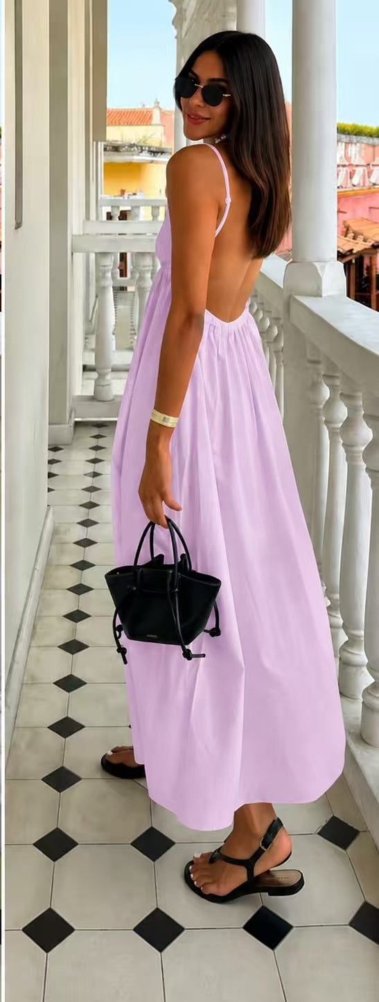 Backless V-Neck Vacation Dress
