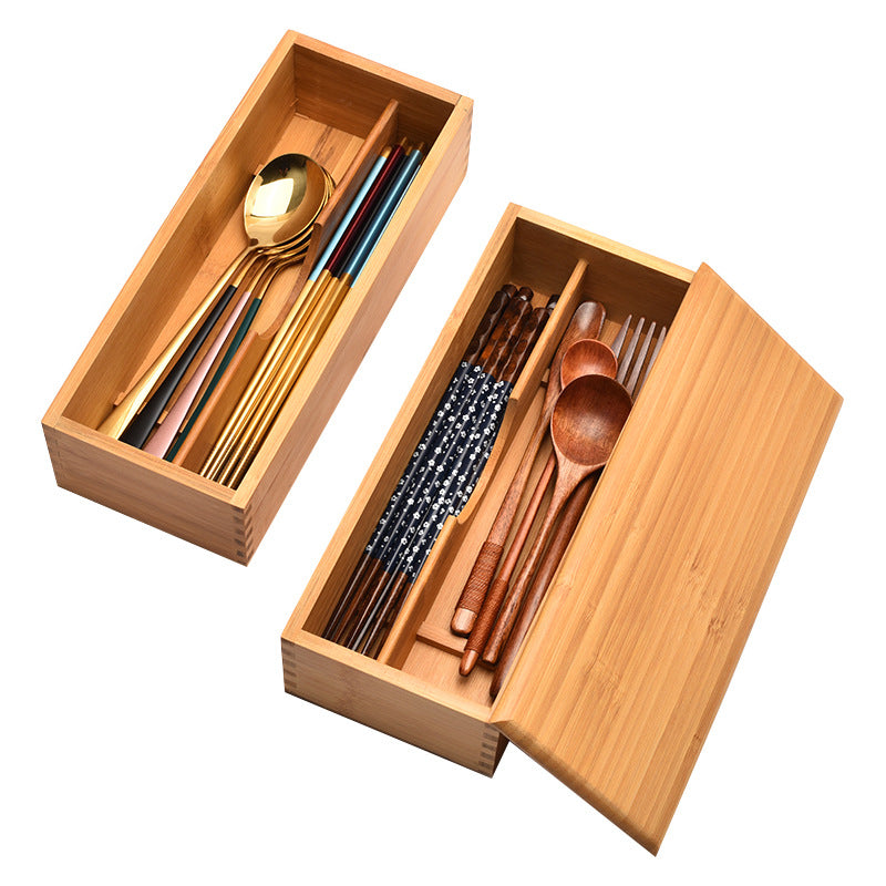 Bamboo Utensil Storage Box with Lid