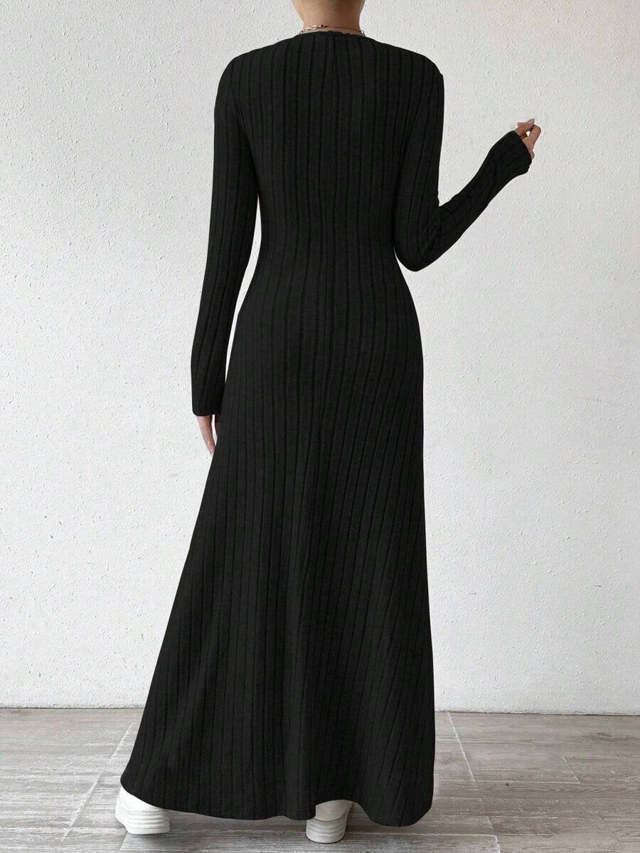 Long-Sleeve Knit A-Line Dress