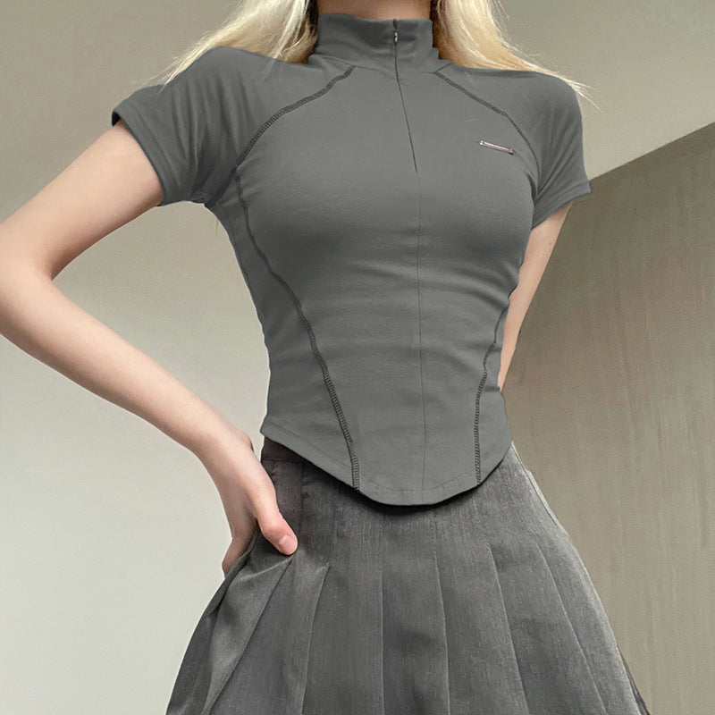 Slim-Fit Short-Sleeve Zip-Neck Top