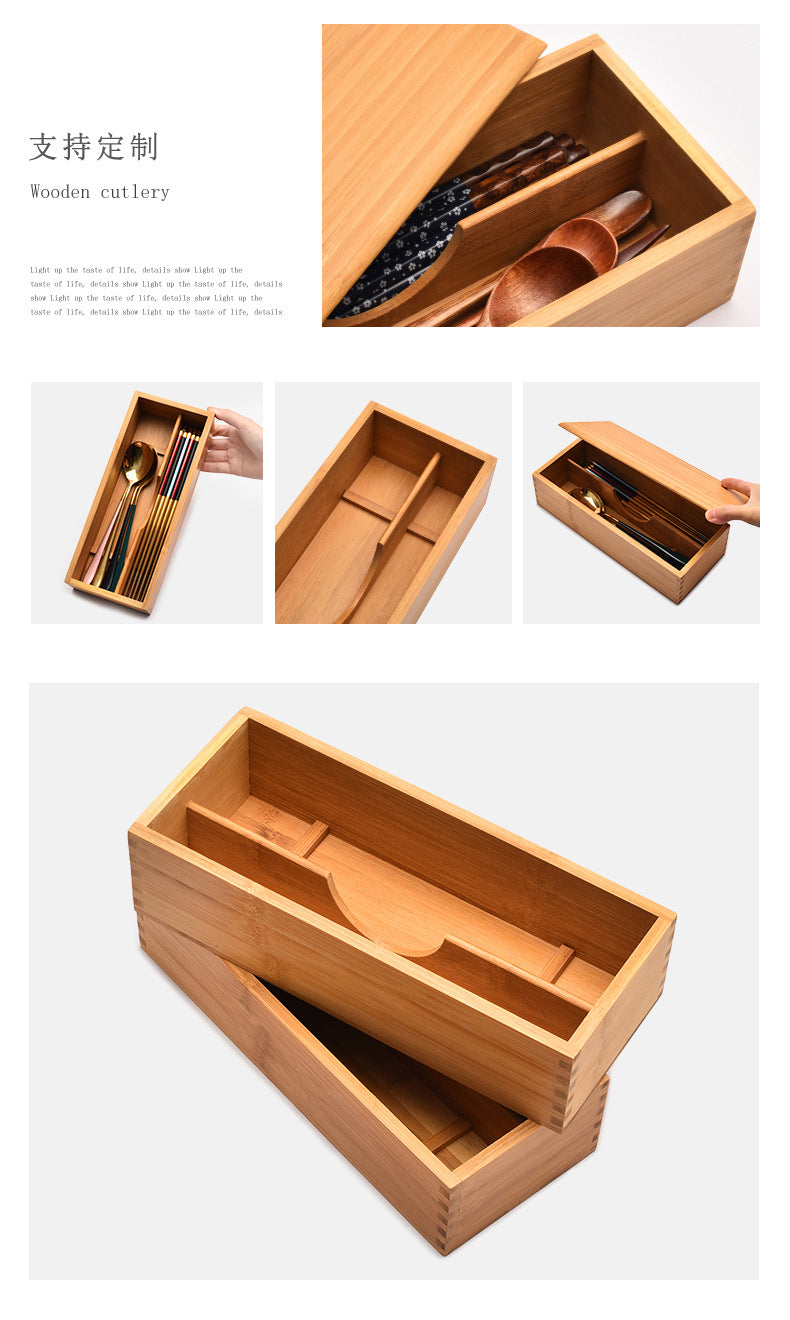 Bamboo Utensil Storage Box with Lid