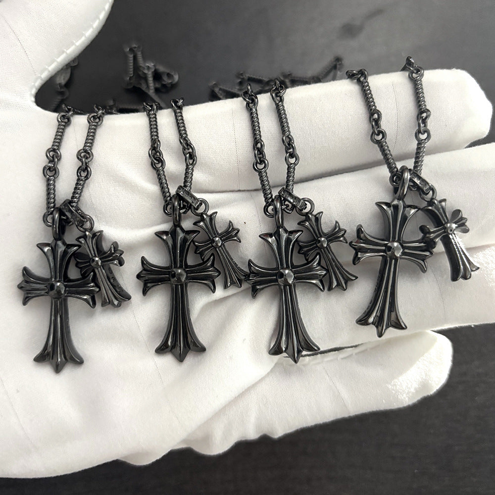 Black Double Cross Necklace
