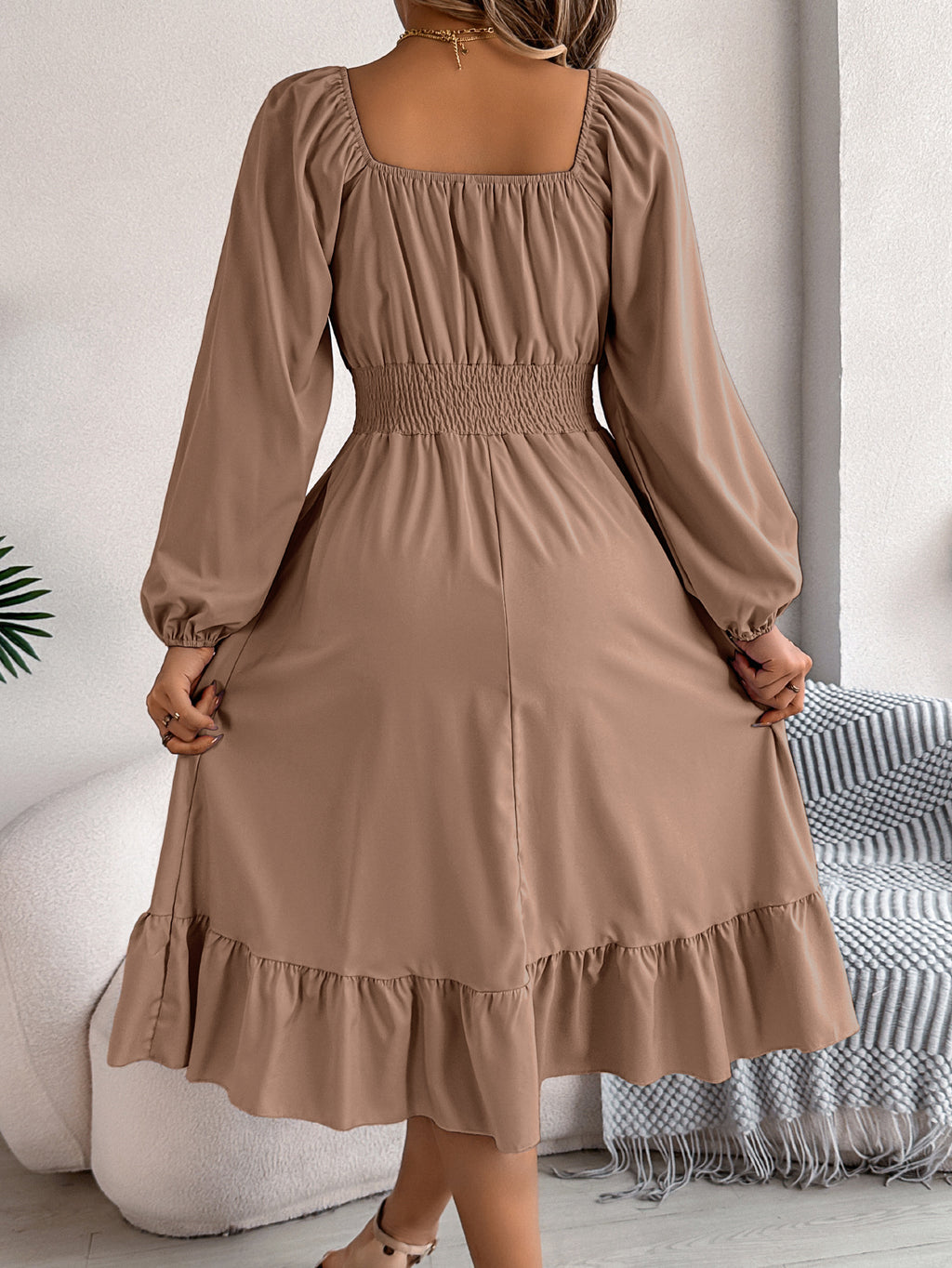 Square-Neck Ruffle A-Line Dress