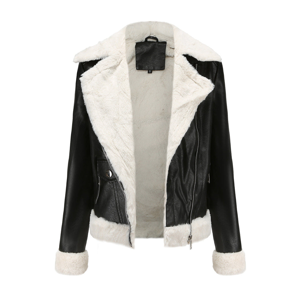 Faux Leather Long-Sleeve Lapel Jacket