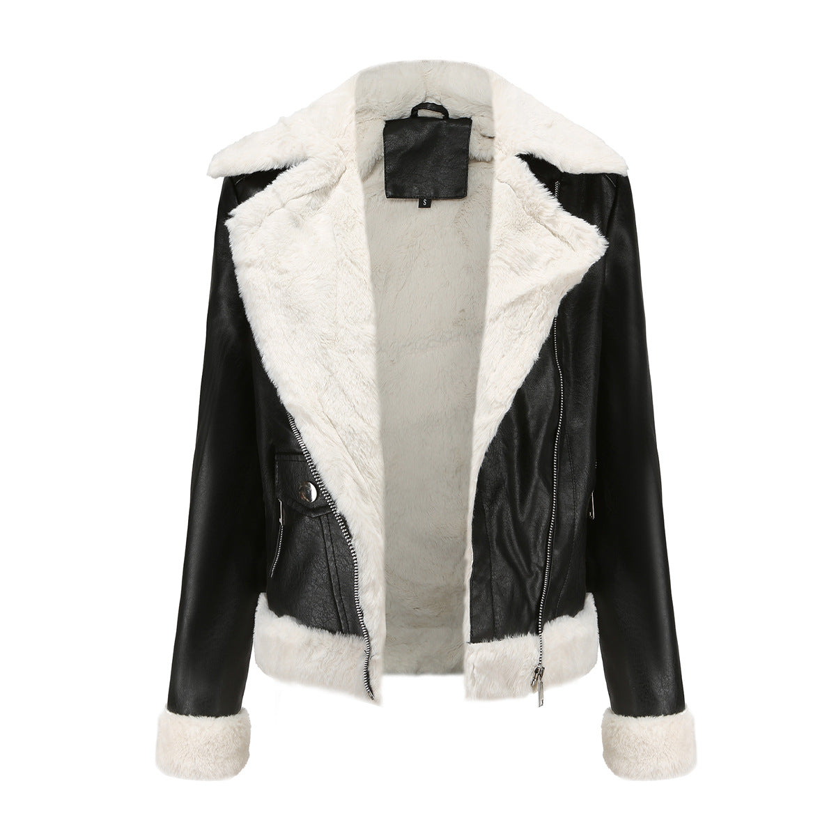 Faux Leather Long-Sleeve Lapel Jacket