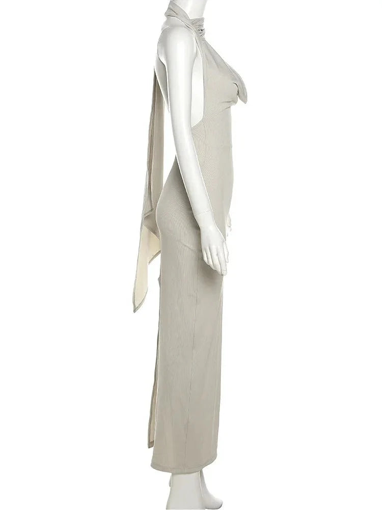 Backless Halter Slit Evening Dress