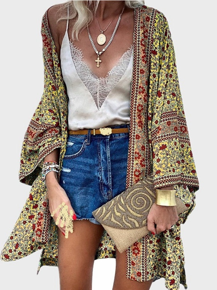 Floral Open-Front Cardigan