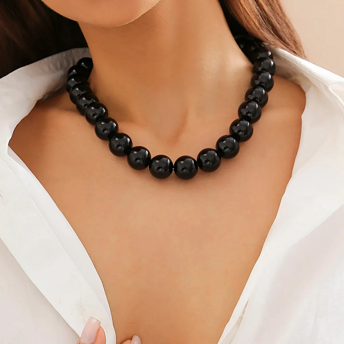 Black Acrylic Bead Necklace