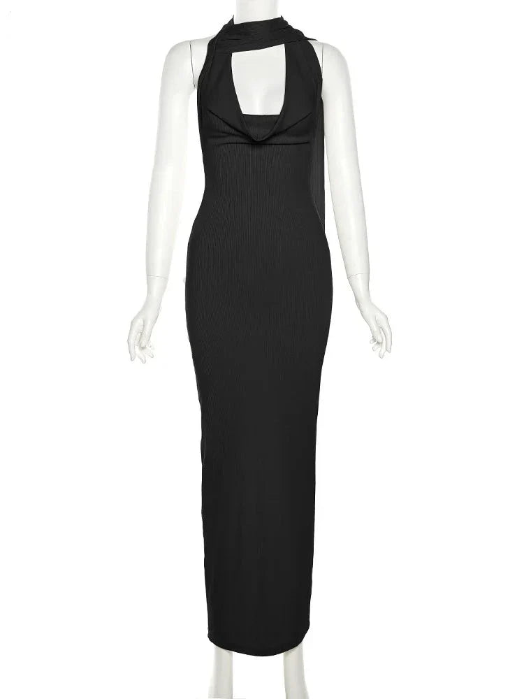Backless Halter Slit Evening Dress