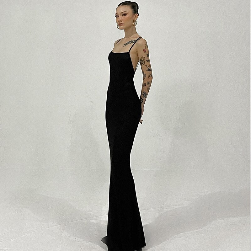 Square-Neck Spaghetti-Strap Maxi Dress