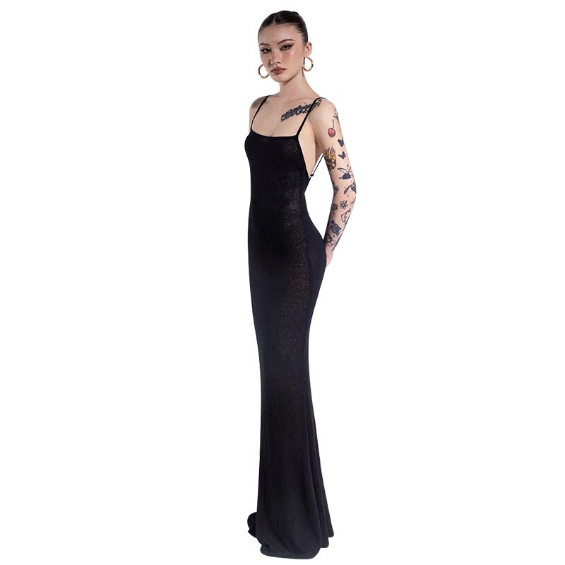 Square-Neck Spaghetti-Strap Maxi Dress
