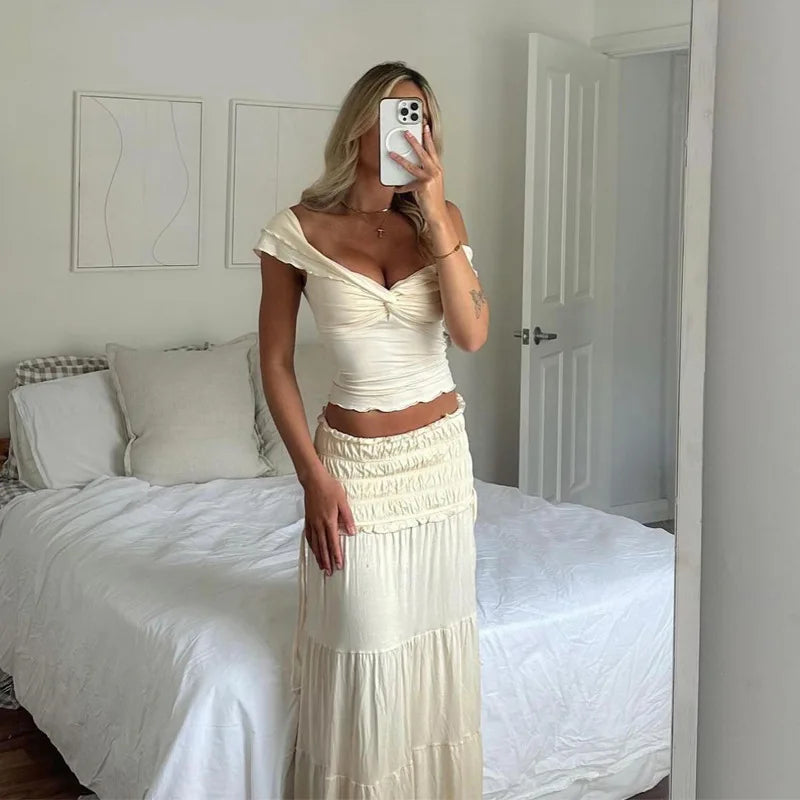 2 Piece Set Women Vacation Ruffle Beach Holiday Outfits