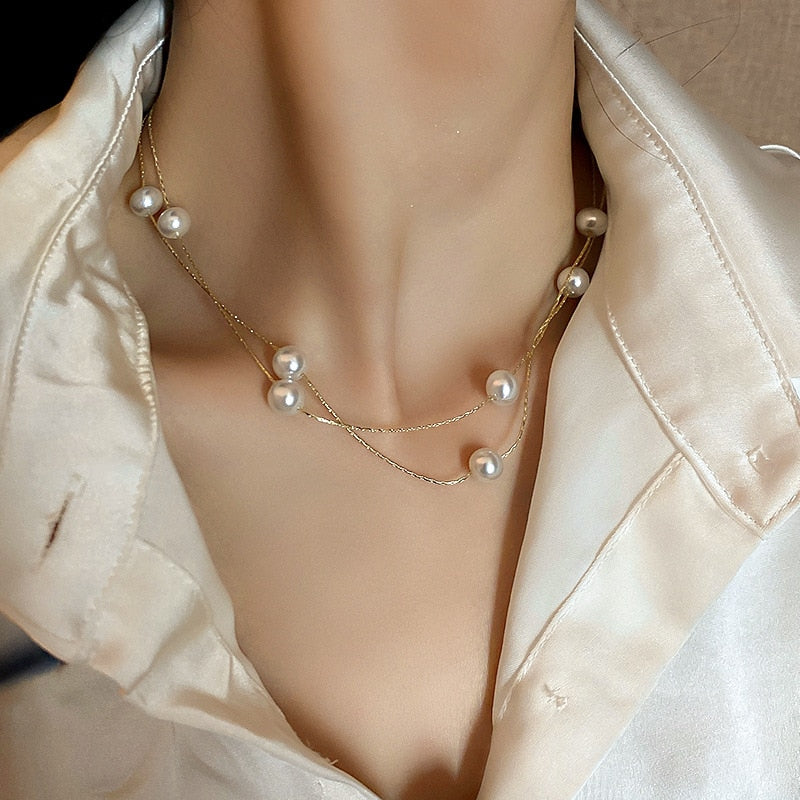 Beaded Pearl-Style Choker Necklace