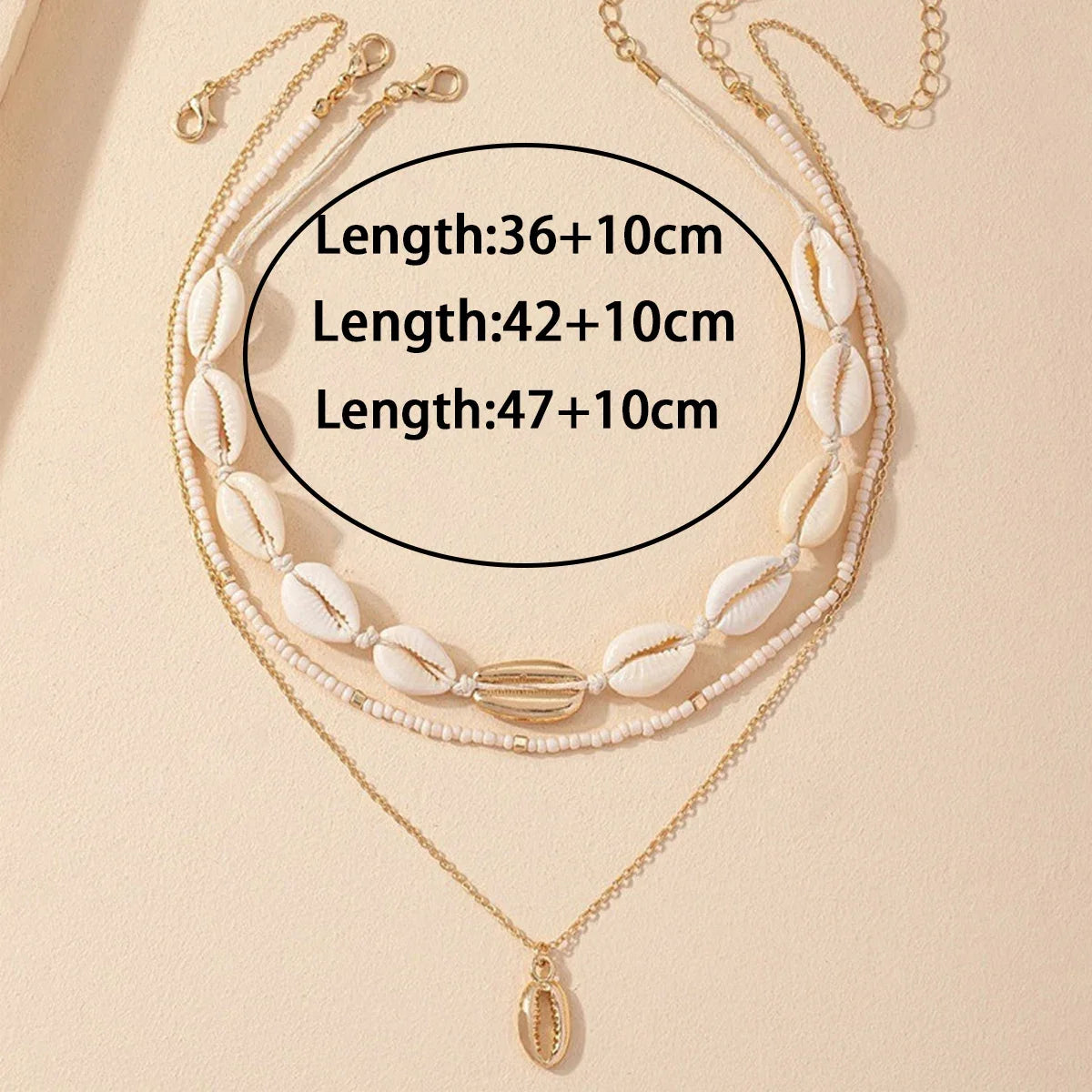 3Pcs Rice beads Shell Pendant Necklace
