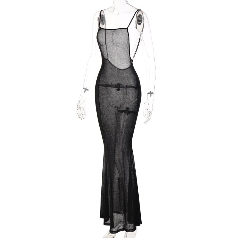 Square-Neck Spaghetti-Strap Maxi Dress