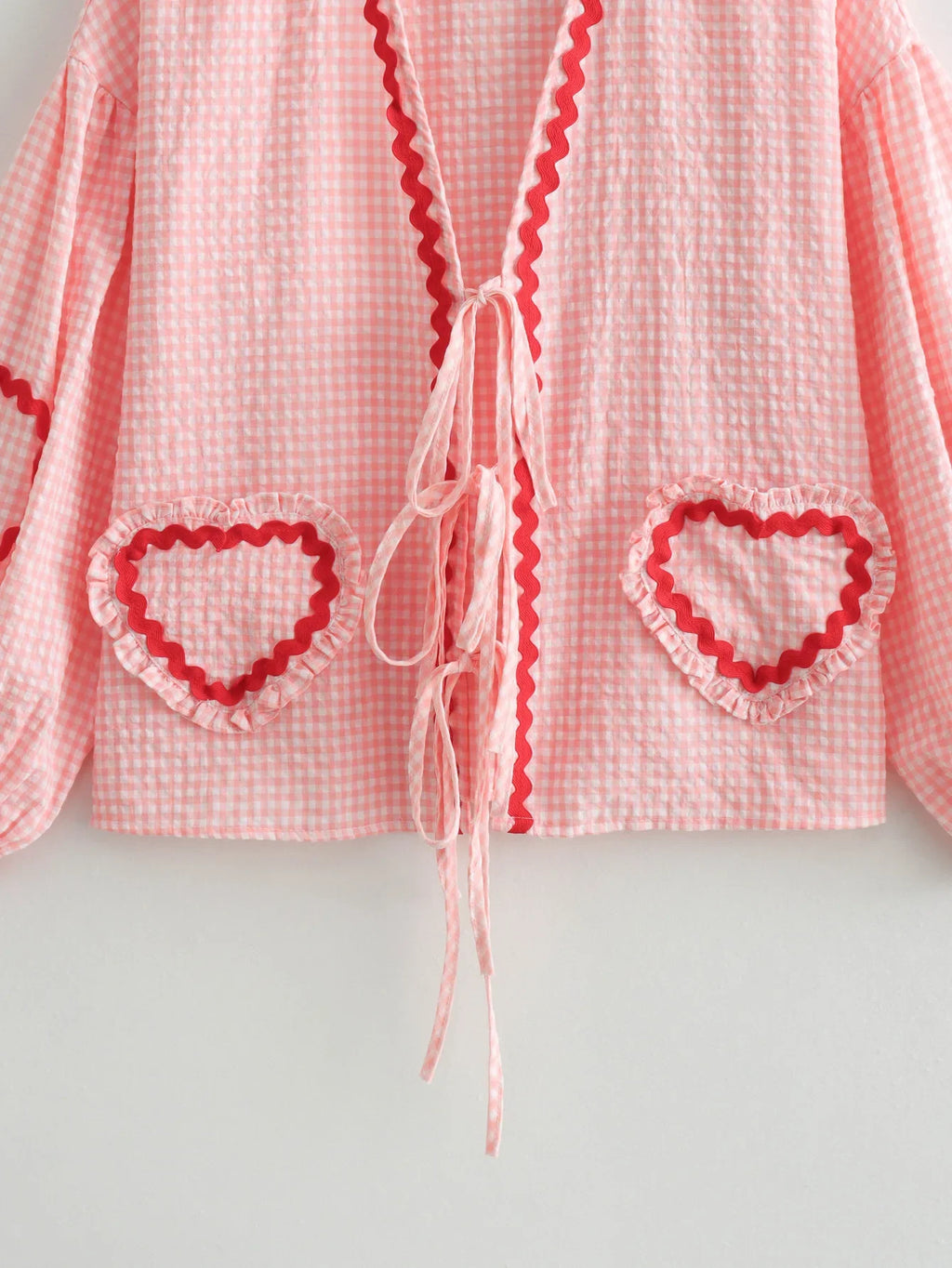 Heart Pockets Ladies V Neck Bow Buttons Blouses
